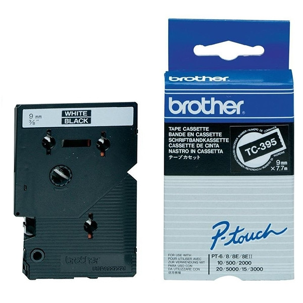 Brother TC-395 white on black tape, 9mm (original Brother) TC-395 088844 - 1