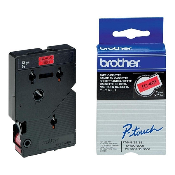 Brother TC-401 black on red tape, 12mm (original Brother) TC-401 088846 - 1