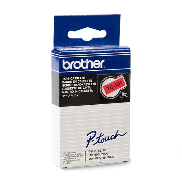 Brother TC-491 black on red tape, 9mm (original Brother) TC-491 088848 - 1