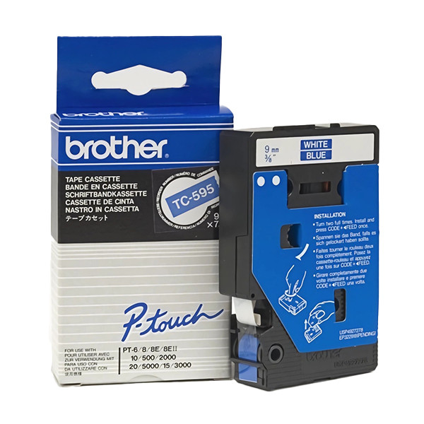 Brother TC-595 white on blue tape, 9mm (original Brother) TC-595 088856 - 1