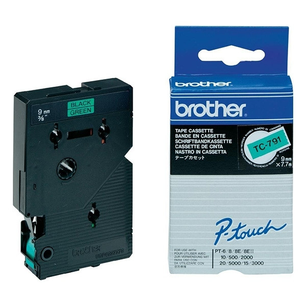 Brother TC-791 black on green tape, 9mm (original Brother) TC-791 088862 - 1