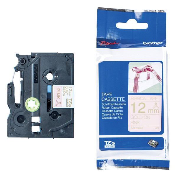 Brother TZe-RE34 gold on pink tape, 12mm (original Brother) TZe-RE34 080958 - 1