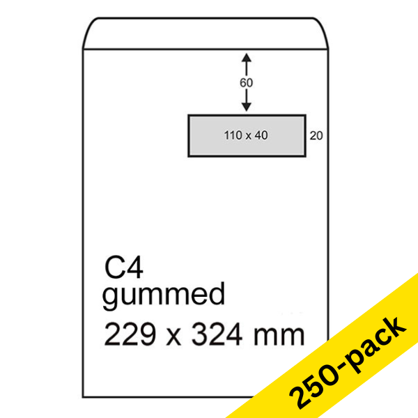 C4 envelope with window on right 229 x 324mm | white gummed | 123ink | 250-pack 300946 - 1