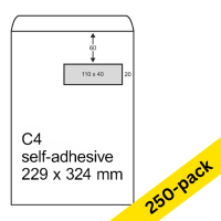C4 envelope with window on right 229 x 324mm | white self-adhesive | 123ink | 250-pack 300948