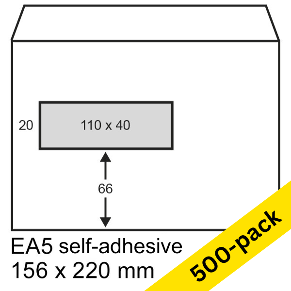 C5 (EA5) envelope with window on left 156 x 220mm | white self-adhesive | Raadhuis | 500-pack 209038 - 1