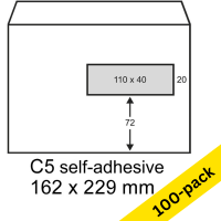 C5 envelope with window on right 162 x 229mm | white self-adhesive | Raadhuis Exclusive | 100-pack 209180