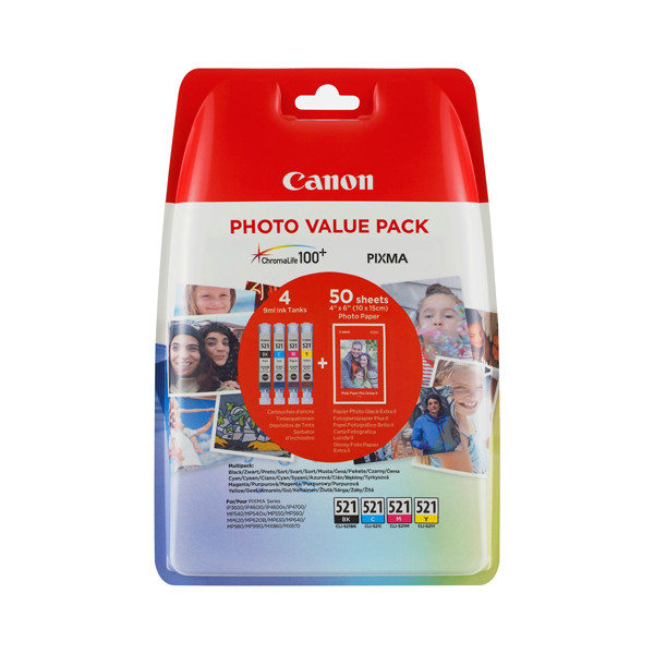 Canon CLI-521 multipack 4 colours & paper (original Canon) 2933B010 2933B011 651003 - 1