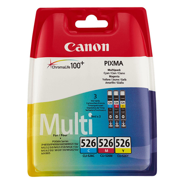 Canon CLI-526 C/M/Y ink cartridge 3-pack (original Canon) 4541B009 4541B012 4541B018 4541B019 018502 - 1