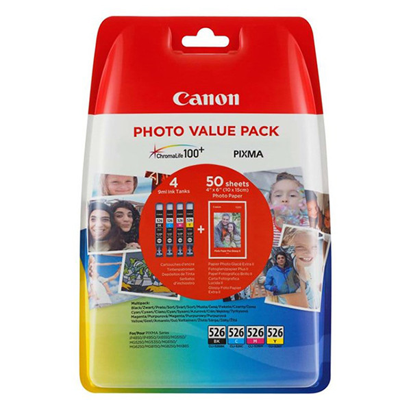 Canon CLI-526 multipack 4 colours + paper (original Canon) 4540B017 4540B018 4540B019 651009 - 1