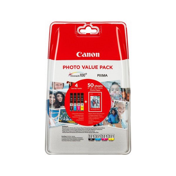 Canon CLI-551 BK/C/M/Y ink cartridge 4-pack + photo paper (original Canon) 6508B005 651014 - 1