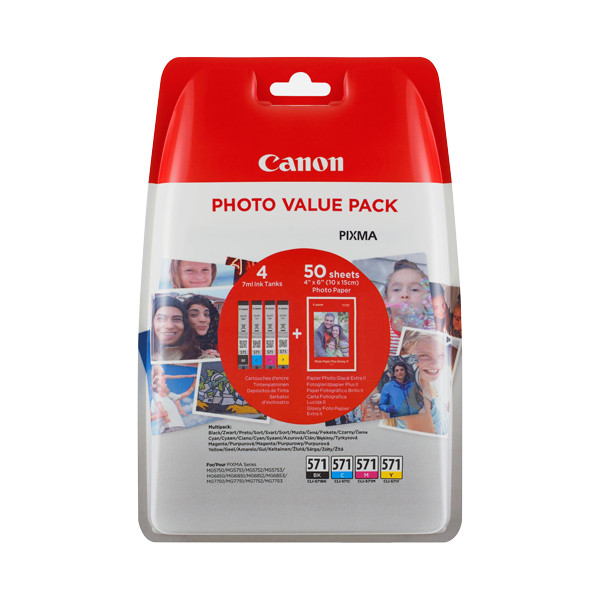 Canon CLI-571 BK/C/M/Y ink cartridge 4-pack + photo paper (original) 0386C006 651001 - 1