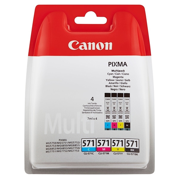 Canon CLI-571 BK/C/M/Y ink cartridge 4-pack (original Canon) 0386C004 0386C005 0386C007 0386C008 0386C009 017262 - 1
