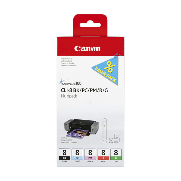 Canon CLI-8 BK/PC/PM/R/G ink cartridge 5-pack (original Canon) 0620B027 010463 - 1