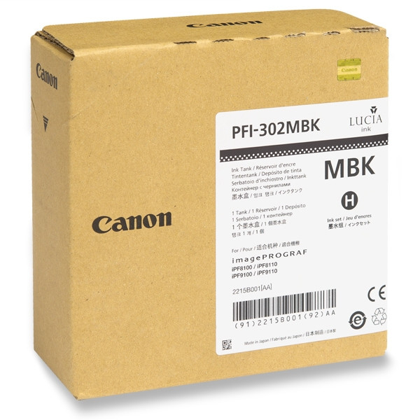Canon PFI-302MBK matte black ink cartridge (original Canon) 2215B001 018332 - 1