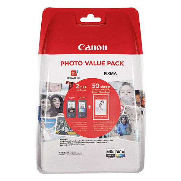 Canon PG-560XL / CL-561XL ink cartridge 2-pack + photo paper (original Canon) 3712C004 3712C008 651008 - 1