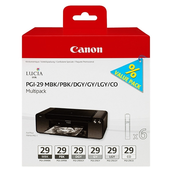Canon PGI-29 MBK/PBK/DGY/GY/LGY/CO ink cartridge 6-pack (original Canon) 010122 - 1