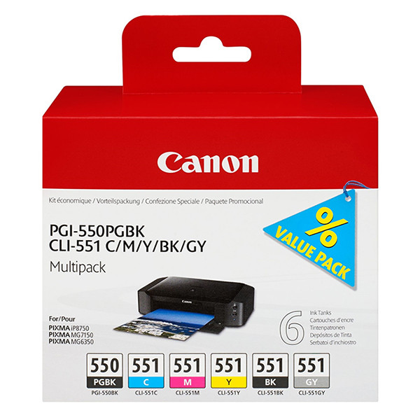 Canon PGI-550PGBK / CLI-551BK/C/M/Y/GY ink cartridge 6-pack (original Canon) 6496B005 017436 - 1