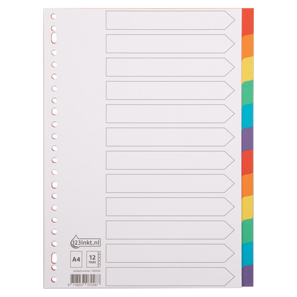 Cardboard tabs (12 white/coloured tabs) | A4, 23-hole | 123ink 300536 - 1