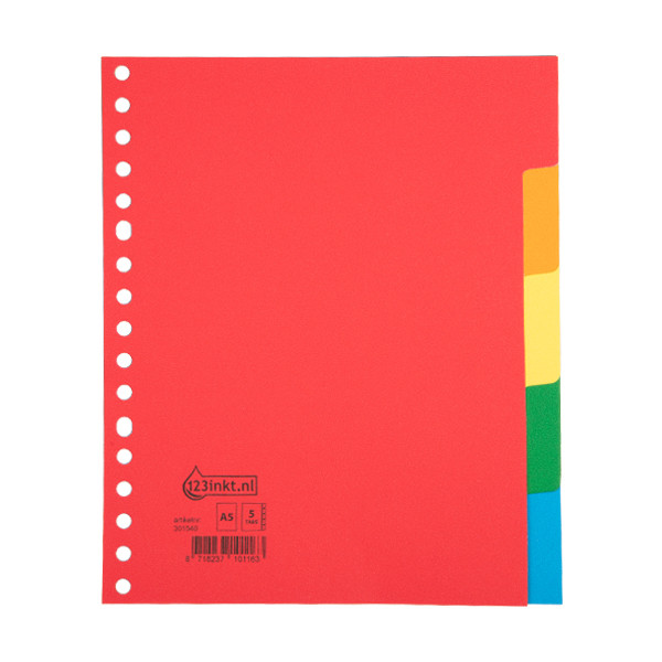 Cardboard tabs (5 coloured tabs) | A5, 17-hole | 123ink 301540 - 1
