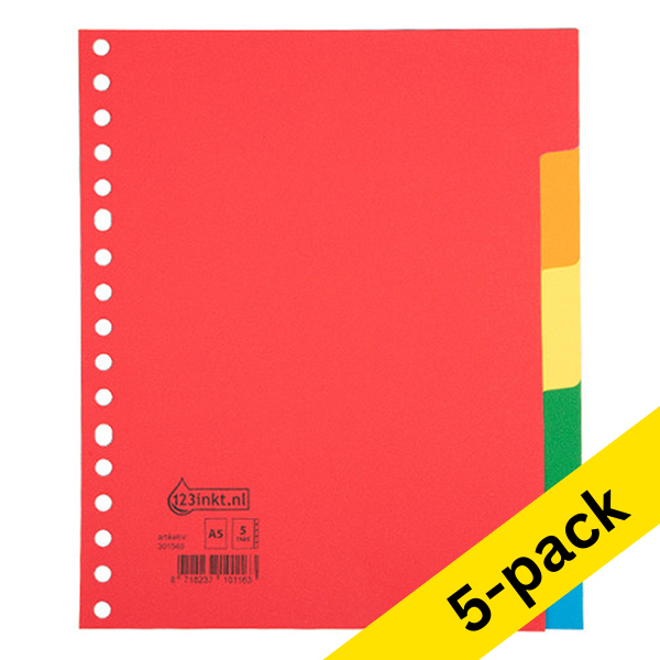Cardboard tabs (5 coloured tabs x5) | A5, 17-hole | 123ink 301890 - 1