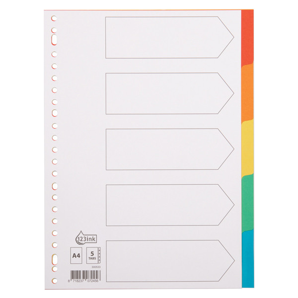 Cardboard tabs (5 white/coloured tabs) | A4, 23-hole | 123ink 300533 - 1