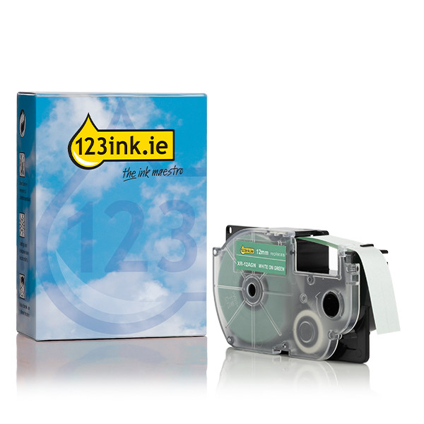 Casio XR-12AGN white on green tape, 12mm (123ink version)  056356 - 1