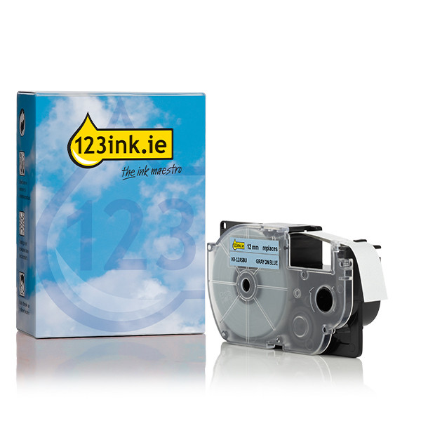 Casio XR-12ASBU grey on pastel blue tape, 12mm (123ink version)  056431 - 1