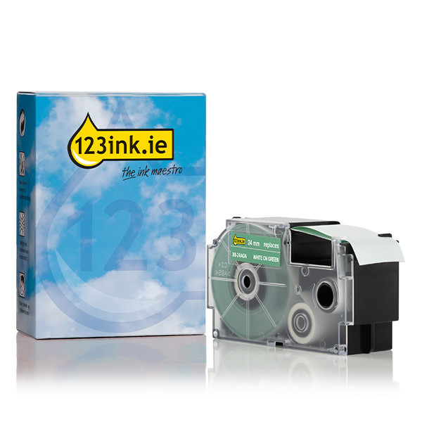 Casio XR-24AGN white on green tape, 24mm (123ink version) 056391 - 1