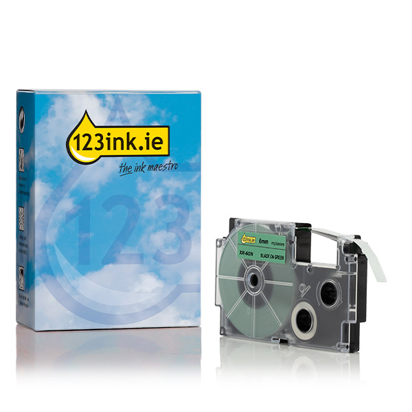 Casio XR-6GN black on green tape, 6mm (123ink version) KR6GN1C 056320 - 1