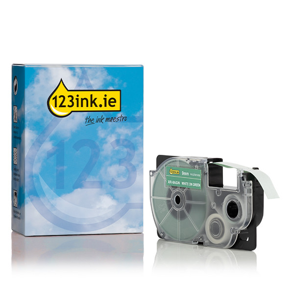 Casio XR-9AGN white on green tape, 9mm (123ink version)  056336 - 1