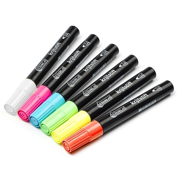 Chalk markers | assorted colours | 123ink | 6-pack 300158 - 1
