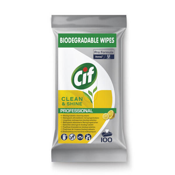 Cleaning wipes | Biodegradable | Cif Pro Clean & Shine Formula | 100-pack SCI00161 - 1