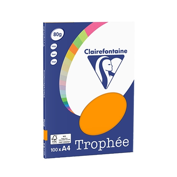 Clairefontaine bright orange A4 coloured paper, 80gsm (100 sheets) 4110C 250042 - 1