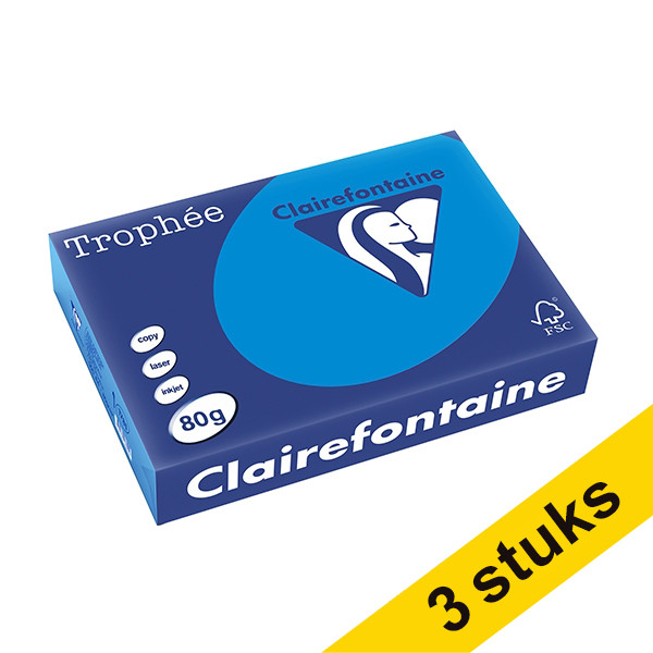 Clairefontaine caribbean blue A4 coloured paper, 80gsm (500 sheets) (3-pack) 340037 - 1