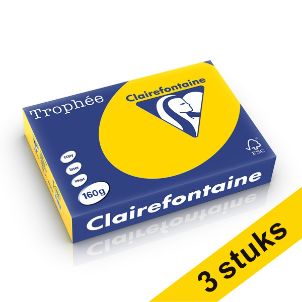 Clairefontaine yellow A4 coloured paper, 160gsm (3 x 250 sheets) 340035 - 1