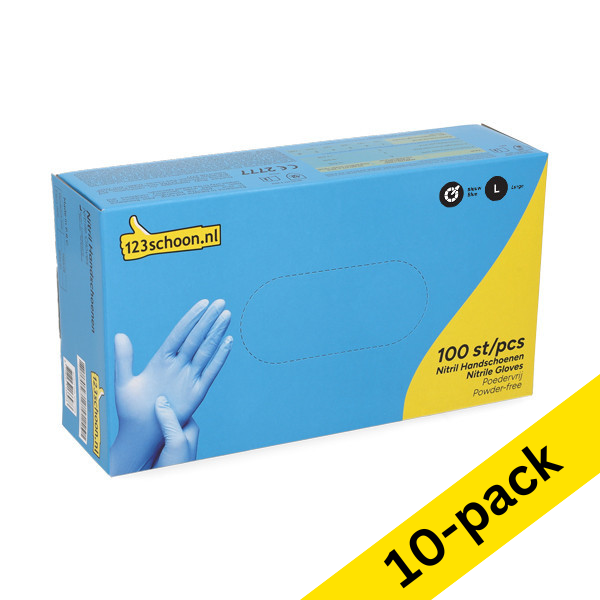 Cleaning gloves (L) | blue powder free | Nitrile | 123ink | 100-pack x10 SDR07309 - 1