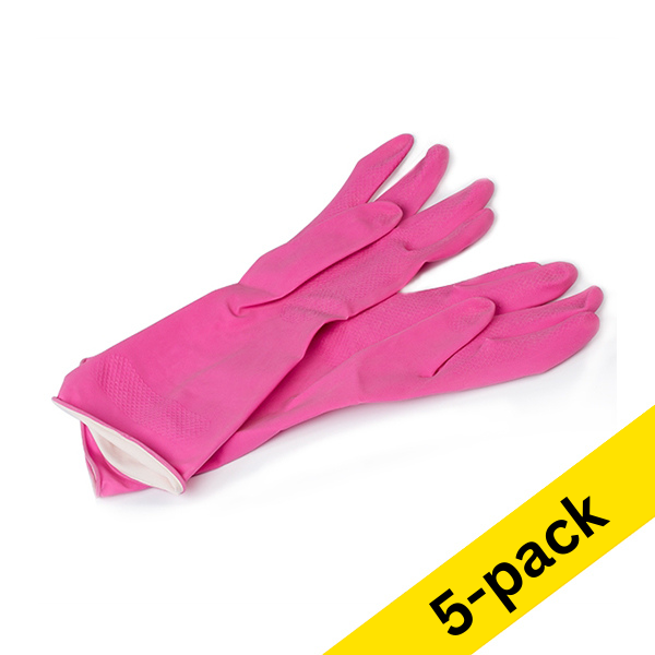 Cleaning gloves (L) | pink/yellow | 123ink | 5-pack SDR06169 - 1