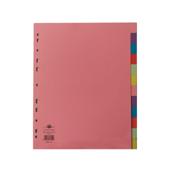 | Cardboard tabs (12 coloured tabs) | Extra wide A4+, 11-hole | Concord IE000611 - 1