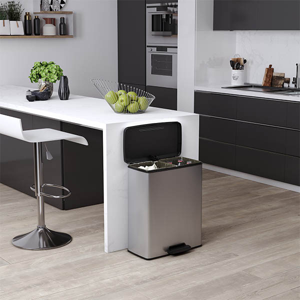 Curver Decobin metallic silver rectangular duo waste bin, 26+26 litres 243887 - 5