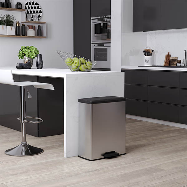 Curver Decobin metallic silver rectangular duo waste bin, 26+26 litres 243887 - 4