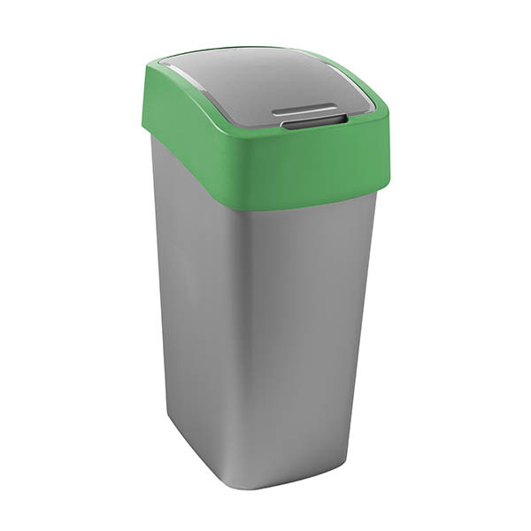 Curver Flip Bin Recycling silver/green waste bin, 45 litres 243891 - 1