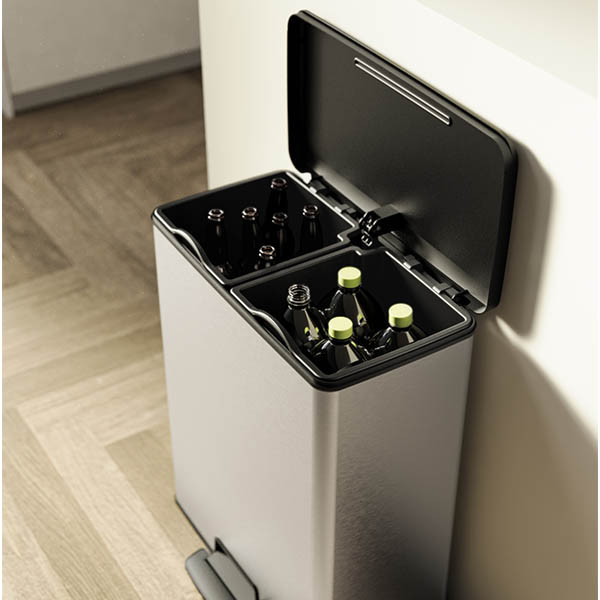 Waste bin (26L + 26L) | Curver Decobin Duo metallic silver 243887 - 3