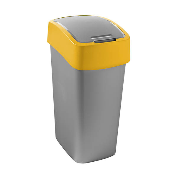 Waste bin (45L) | Curver Flip Bin Recycling silver/yellow 243890 - 1
