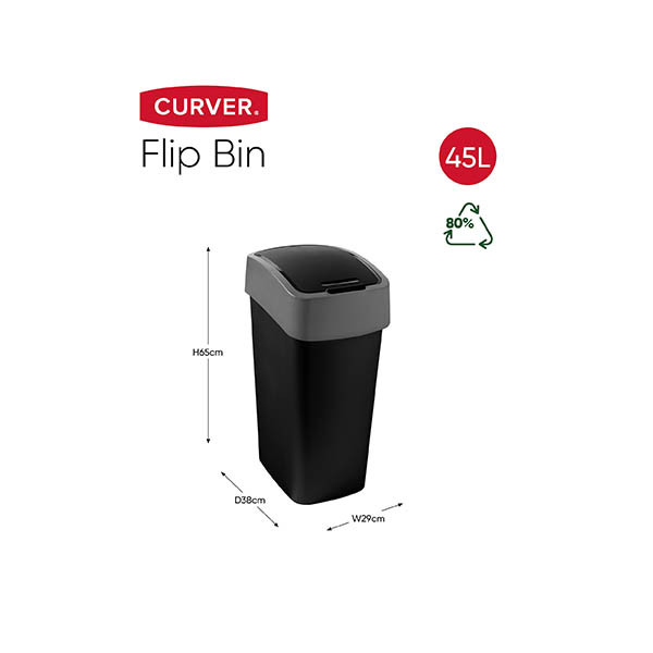 Waste bin (45L) | Curver Flip Bin black/grey 243889 - 2