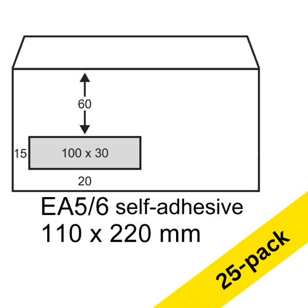 DL (EA5/6) envelope with window on left 110 x 220mm | white self-adhesive | 123ink | 25-pack 300912 - 1