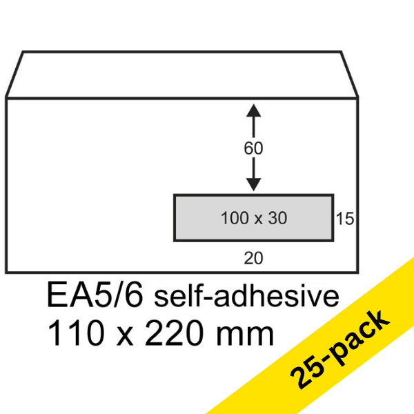 DL (EA5/6) envelope with window on right 110 x 220mm | white self-adhesive | Raadhuis | 25-pack 209389 - 1