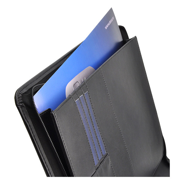 Desq black A4 leather writing folder with zipper 3690 400790 - 5