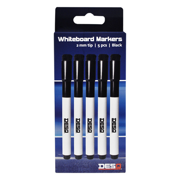 Desq black whiteboard markers with eraser cap (1mm round) (5-pack) 4297 400747 - 2