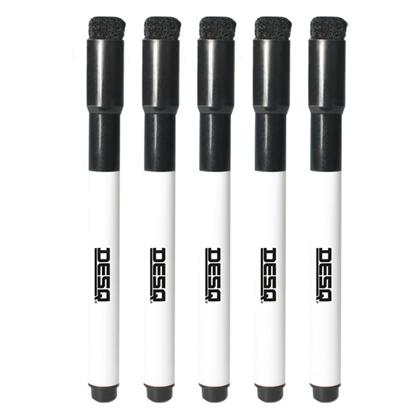 Desq black whiteboard markers with eraser cap (1mm round) (5-pack) 4297 400747 - 4