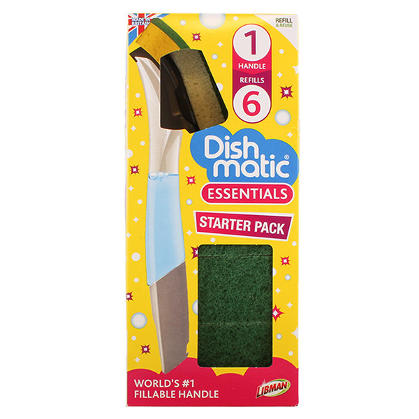 Dishmatic refillable washing up brush starter set (1 brush, 6 refills) SDI00013 - 1